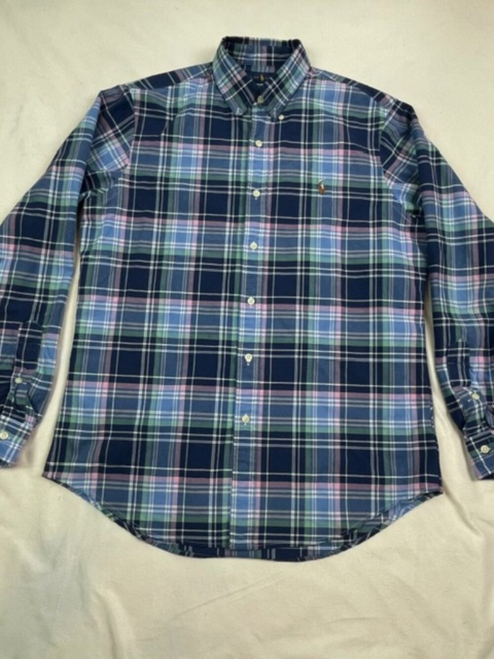 Ralph Lauren Men's Plaid Button-Down Shirt Cotton, Blue Pink, Size M